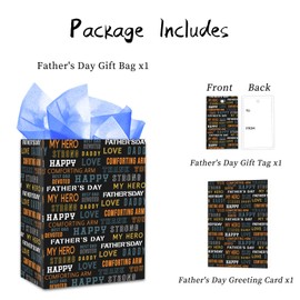 FaCraft Fathers Day Gift Bags with Tissue Paper 11.5" Large Gift Bags for Fathers Day Funny Happy Fathers Day Gift Bags for Dad Step-Dads Grandfathers,Fathers Day Gift Bag with Handle for Dad Father