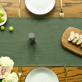 Artoid Mode Dark Green Boho Rural Rustic Farmhouse Tassel Table Runner, 33x183 cm Spring Kitchen Dining Table Decoration Wedding Holiday Party Decor