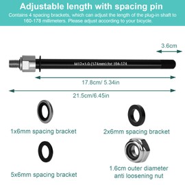 Thru Axle Adapter M12, 164-174 mm Thru Axle with Bicycle Axle Adapter, Bicycle Trailer Thru Axle, Adjustable Shaft Length with Most Bicycle Trailer Couplings
