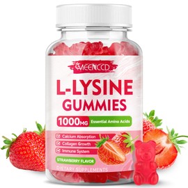 L-Lysine 1000mg Gummies, Lysine Supplement for Adults & Kids, Essential Amino Acid Supplement for Oral & Lips Health, Boost Immune & Calcium & Collagen, Sugar-Free, Strawberry Flavor, 60 Count