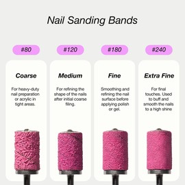 Curacoro 100 Pcs Sanding Bands for Nail Drill – Fit 3/32" Mandrel, Grit 80/120/180/240, Disposable Nail Sanding Bands for Natural Nails, Acrylics, and Gels