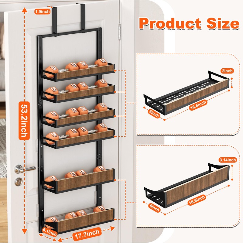 Aquzee Heavy Duty Pantry Door Organizer, 6-Tier Over the Door