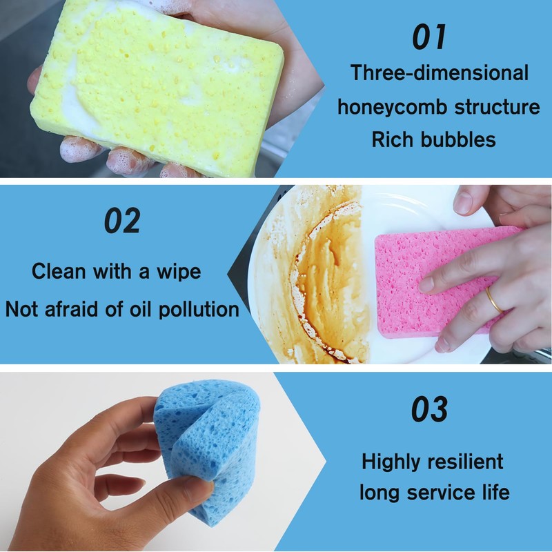 Large Cellulose Sponges, Kitchen Sponges for Dish, 1.2" Thick Heavy