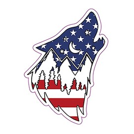 WickedGoodz Wolf Wilderness Magnet - American Flag Mountain Magnetic Car Decal