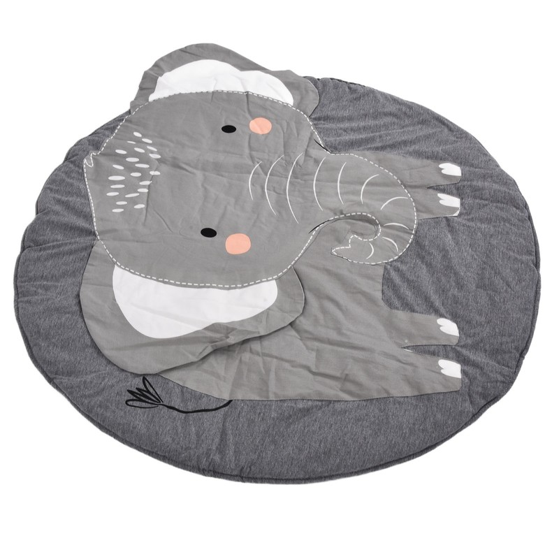 Baby Play Mat Round Cartoon Elephant Pattern Soft Cotton Decoration
