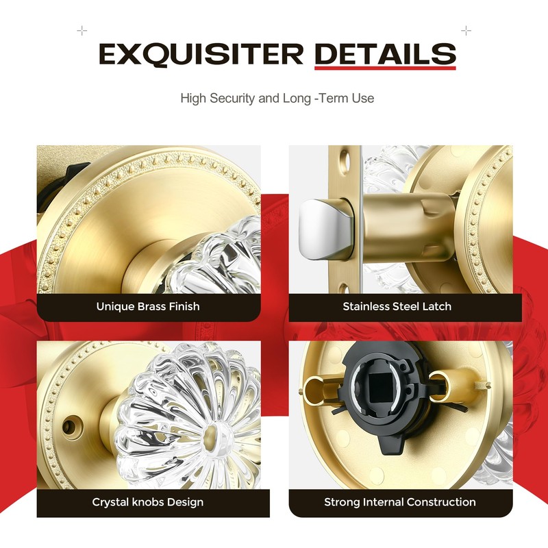 Heittis 1 Pack Passage Glass Door Knob,Passage Function Interior Door