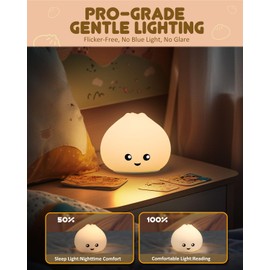 loatme Night Light for Kids, Cute Steamed Bao Squishy Silicone Lamp with 2 Levels of Brightness, Kawaii Touch Nightlight for Room Decor, Perfect Gifts for Baby, Girl, Boy, Toddler, Nursery