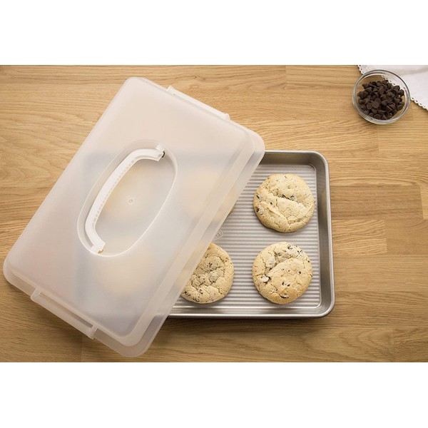 USA Pan Bakeware Nonstick, Jelly Roll Pan with Lid, White