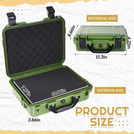 Relaxweex 11.3 x 8.7 x 4.2 Inch Waterproof Hard Case with DIY Customizable Foam Insert Portable Protective Case with Knife for Camera Drones Equipments Tools Test Instruments (Green)