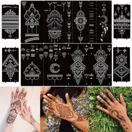 DIVAWOO DIVAWOO 12 Sheet Henna Tattoo Stencils, Hand Temporary Tattoo Stickers, Indian Arabian Self Adhesive Tattoo Templates