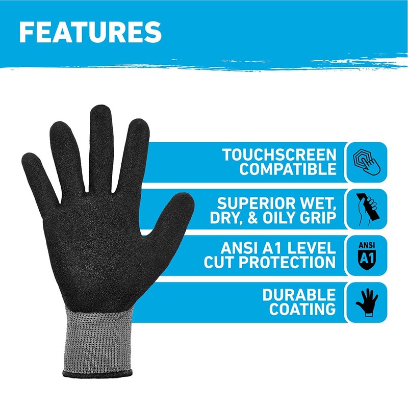 Gorilla Grip A1 Precision Grip, Cut Resistant Work Gloves, Nitrile