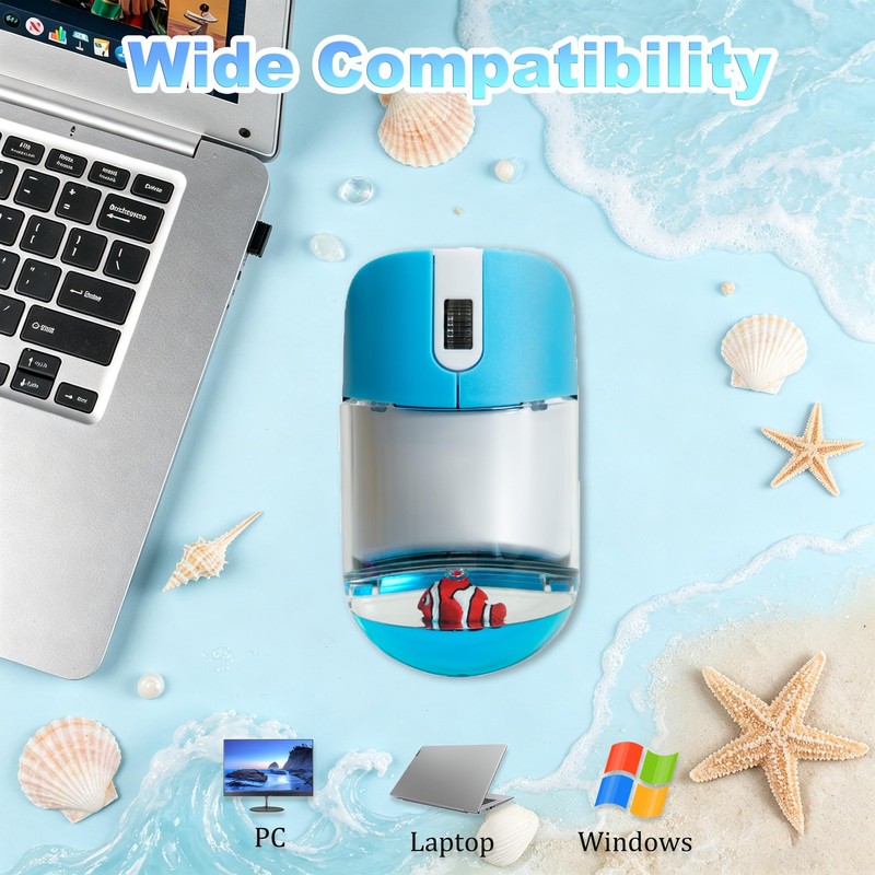 Wireless Mouse Cute Retro Aqua Mouse, Silent Portable Lightweight Optical