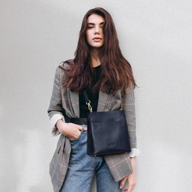 Kattee Leather Handbags for Women, Soft Shoulder Tote Bucket Bags Crossbody Purses with 2 Straps (Dark Blue)