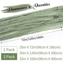 LEREATI Dark Green Cheesecloth Table Runner 90cm x 400cm Chiffon Table Runner Gauze Fabric Sheer Cheese Cloth Table Runner for Dresser Birthday Wedding Dining Room Summer Boho Decoration