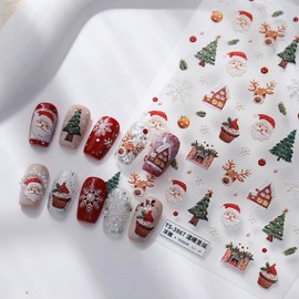 Christmas Nail Stickers 5D Self Adhesive Christmas Little Bear Nail Decal for Nail Art Multicolor Nail Art Stickers Delicate Small Bell DIY Puffy Stickers for Women Girls 3 Sheets