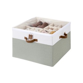 StorageWorks Shoe Organizer for Closet, Fits up to 16 Pairs, Shoe Cubby Storage Containers with Adjustable Dividers and Clear Cover, Green & White