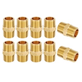PATIKIL Brass Pipe Fittings Coupler, 2Pcs 3/8" x 3/8" NPT Male Thread Brass Hex Nipple Coupling Reducer Adapter Tubing Connector Adaptor for Water, Air, Oil, Gas Line System