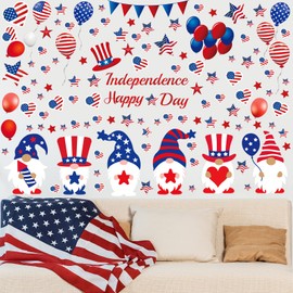 114 Pieces 4th of July Wall Sticker Patriotic Gnomes American Flag Red White Blue Wall Decals Window Stickers for Memorial Day Independence Day Patriotic Party Favors Supplies Decor