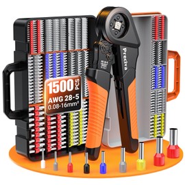 Preciva Ferrule Crimping Tool Kit - AWG 28-5 (0.08-16mm²) Self-Adjustable Ratchet Ferrule Terminals Crimping Tool, Quadrilateral Ferrule Crimper with 1500Pcs Ferrules Connectors