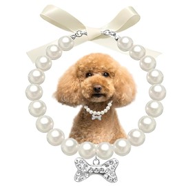 Pearl Necklace Dog Collar,White Diamond Crystal Bling Rhinestones Bone Girl Jewelry Cute for xs s Small Puppy Kitten Pets Dogs