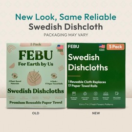 FEBU Swedish Dishcloths for Kitchen | 5 Pack Watercolor Reusable Paper Towels Washable | Swedish Dish Towels | Non-Scratch Cellulose Sponge Cloths | No Odor, Biodegradable Cleaning Cloths