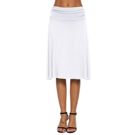 EXCHIC Women's Elastic Waist Plain A-Line Yoga Skirt - White, size: l
