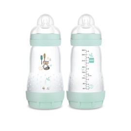 MAM Easy Start - Botella anticólico mate de 265 ml (2 unidades), diseño de bebé, botellas de flujo medio con boquilla de silicona, botellas de bebé para bebé niño