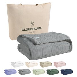 CLOUDSCAPE LINEN Soft 8 Layer Muslin Blanket Queen Size, 100% Cotton Blanket for Couch, Bed, Sofa, Pre-Washed Gauze, Best Gift for Women, 92x92, Sharkskin