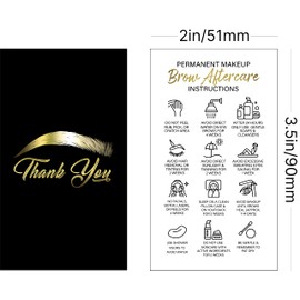 BRAWNA 100 pck Microblading Aftercare Instruction Cards, 3.5"x2", Thank You Cards, Microblading Supplies PMU kit - Black