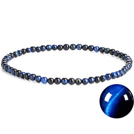 Men's and Women's Tiger Eye Anklet，9.45 Inch， Class A，4/6MM，Release Anxiety, Bring Good Luck, (Blue Tiger's Eye Anklet, 4MM)