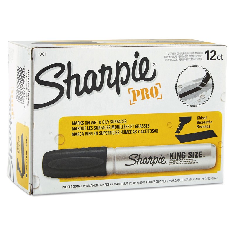 Sharpie Pro King Size Permanent Markers, Chisel Tip, Black, 12-Count
