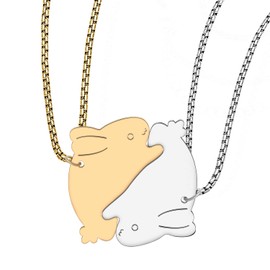 TIZURO Stainless Steel 18K Gold Sliver Plated Matching Couple Cute Bunny Necklace Rabbit Aniamls Chains Pendant Jewellry For Women Charms Friendship Gifts (18K Gold and Silver)