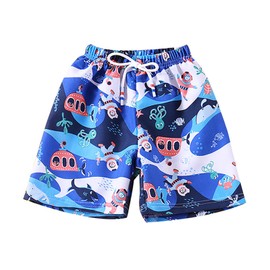 NautySaurs Boys Board Shorts Kids Swimming Shorts Hawaiian Cartoon Full Print Beach Shorts Swim Trunks, Underwater World - Blue