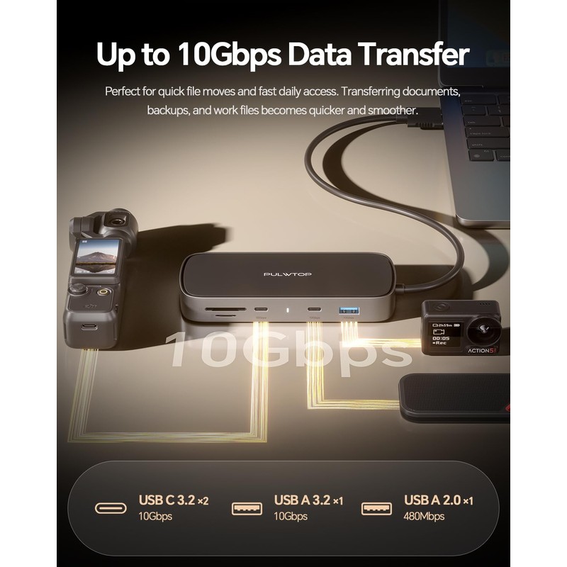 PULWTOP MacBook Pro Docking Station Dual Monitor 4K@60Hz for MacBook