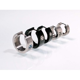 Fly Style Men's Creole Earrings – Iron Cross Stainless Steel Hoop Earrings – Matt or Polished – Hoop Earrings Black – Earrings for Men Hoop Earrings, Stainless Steel