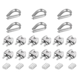sourcing map M2 Wire Rope Accessory Set for 2mm Dia Wire Rope, 12Pcs Wire Rope Cable Clip Clamp, 6Pcs Thimble Rigging, 6Pcs Aluminum Crimping Loop Sleeve
