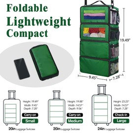 MIAOJIE Hanging Travel Organizer, Carry on Luggage Suitcase Organizer, Travel Essentials Portable Travel Shelves Packing Cube for Travel Cruise Small,Green