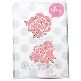 GLITZER Iron-On Patch, Pack of 2 Roses for Iron-On 6 cm, Iron-On Appliques, Iron-On Stickers for Fabrics, Textiles, Children, Colour: Glitter Rose