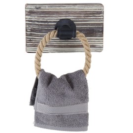 MyGift Rustic-Industrial Wall-Mounted Torched Wood & Rope Towel Ring
