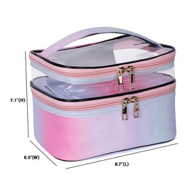 FITINI - Bolsas de maquillaje de doble capa para almacenamiento de viaje, cosméticos, organizador de maquillaje, bolsas de aseo resistentes al agua para mujeres, Gradiente Púrpura, Doble capa