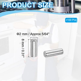 PATIKIL 304 Stainless Steel Dowel Pin 2x8 mm (5/64" Dia), 100 Pcs Hardened Metal Dowel Pins Bunk Bed Pegs Pin Replacement Hardware for Shelf Furniture Assembly DIY