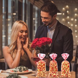 mdgfge 100 Pcs Valentines Cellophane Treat Bags Valentines Goodie Candy Bags Favor Ziplock Mini Goody Cookie Plastic Bags with 100 Pieces Twist Ties for Wedding Party Classroom Candy Decor Supplies