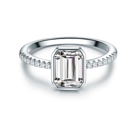 Trilani Women's Solitaire Ring 925 Sterling Silver with Cubic Zirconia Emerald Cut Silver Ring Women's Ring with Stone Rectangular, Cubic Zirconia