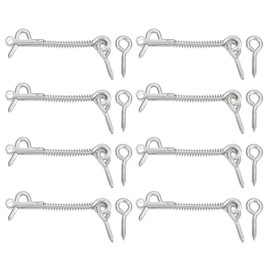 sourcing map 8Pcs 3" Cabin Hook Eye Latch, 304 Stainless Steel Spring Hook and Eye Safety Latch Wire Gate Hook and Eye Latch for Wood Window Door Hook