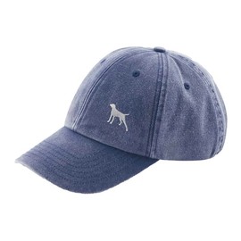 THE HOUSE OF DOG: German Pointer Owner Gift. Distressed Vintage Washed 100% Heavyweight Brushed Cotton Embroidered 6 Panel Low Profile Baseball Cap. Navy