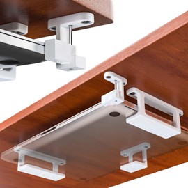 Mobilefox Laptop Underdesk Bracket Shelf Holder Stand with Fall Protection Suitable for Notebook MacBook 0-35 mm White