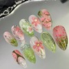 30Pcs Spring Summer Flower Press on Nails Medium Almond Fake
