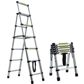 5+6 Steps(5.6ft + 6.6ft) Aluminum Telescoping Extension Ladder 330lbs Max Capacity A-Frame Ladder Herringbone Ladder Lightweight Portable Multi-Purpose Folding