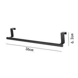 DAIYEE 36cm Stainless Steel Over Door Towel Rack Bar Holders for Universal Fit on Over Cabinet Cupboard Doors 2 Pack (Black
