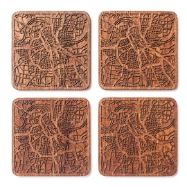 Nashville, TN Map Coaster by O3 Design Studio, Set of 4, Sapele Wooden Coaster with city map, Multiple city optional, Handmade